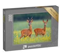 puzzleYOU : Puzzle de 2000 pièces « Chevreuil dans Un Champ de Fleurs Sauvages Jaunes »