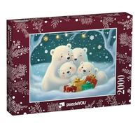 puzzleYOU : Puzzle de 2000 pièces « Douce Famille d'ours Polaires se blottissant dans la Nuit de Noël »