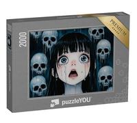 puzzleYOU : Puzzle de 2000 pièces « Fillette Triste Parmi des têtes de Mort »