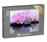 puzzleYOU : Puzzle de 2000 pièces « Fleurs d'orchidées Rose pâle sur des Galets mouillés »