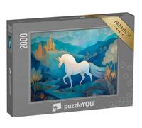 puzzleYOU : Puzzle de 2000 pièces « Licorne Blanche dans Un Monde de Conte de fées Bleu »