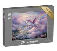 puzzleYOU : Puzzle de 2000 pièces « Licorne Rose Magique survolant Le château »