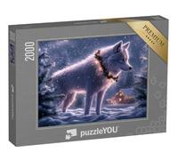 puzzleYOU : Puzzle de 2000 pièces « Loup de Noël à côté d’Une cabane en Bois décorée de manière Festive »