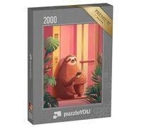 puzzleYOU : Puzzle de 2000 pièces « Paresseux sur téléphone Portable »