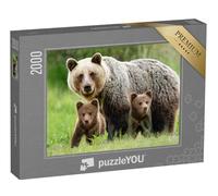 puzzleYOU : Puzzle de 2000 pièces « Une Femelle Ours Brun avec Deux oursons »