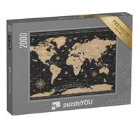 puzzleYOU : Puzzle de 2000 pièces « World Map Vintage Black Golden Detailed - Vector »