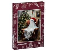 puzzleYOU : Puzzle de 48 pièces « Bébé fantôme avec Bonnet de Père Noël à côté du Sapin de Noël »