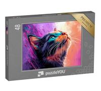 puzzleYOU : Puzzle de 48 pièces « Chat Curieux dans Une frénésie de Couleurs »