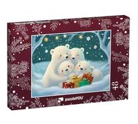 puzzleYOU : Puzzle de 48 pièces « Douce Famille d'ours Polaires se blottissant dans la Nuit de Noël »
