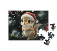 puzzleYOU : Puzzle de 48 pièces « Écureuil avec Bonnet de Noël dans l'arbre de Noël »