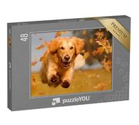 puzzleYOU : Puzzle de 48 pièces « Golden Retriever s'ébattant dans Les Feuilles d'automne »