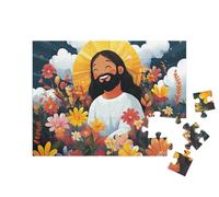 puzzleYOU : Puzzle de 48 pièces « Jésus riant dans Une Prairie Fleurie »