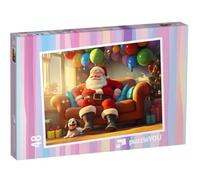 puzzleYOU : Puzzle de 48 pièces « Le Père Noël et Son Chien fêtent Leur Anniversaire »