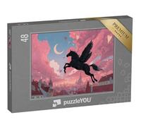 puzzleYOU : Puzzle de 48 pièces « Licorne avec des Ailes Volant au-Dessus de la Ville »