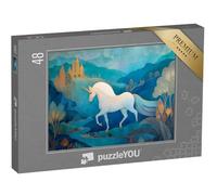 puzzleYOU : Puzzle de 48 pièces « Licorne Blanche dans Un Monde de Conte de fées Bleu »