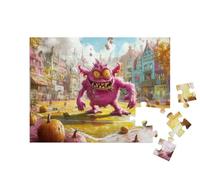 puzzleYOU : Puzzle de 48 pièces « Monstre Violet sur Un Terrain de Basket-Ball à Halloween »