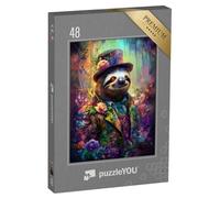 puzzleYOU : Puzzle de 48 pièces « Paresseux décoré de Fleurs »