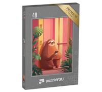 puzzleYOU : Puzzle de 48 pièces « Paresseux sur téléphone Portable »