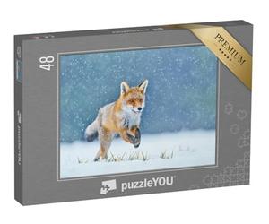 puzzleYOU : Puzzle de 48 pièces « Renard Roux chassant sur Une Prairie de Neige »