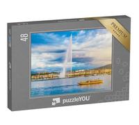 puzzleYOU : Puzzle de 48 pièces « Skyline de Genève avec la célèbre Fontaine du Jet d'eau, Suisse »