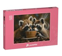 puzzleYOU : Puzzle de 500 pièces « Amoureux du café : Les ratons laveurs »