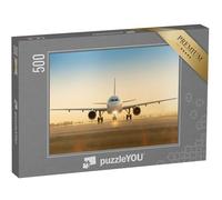 puzzleYOU : Puzzle de 500 pièces « Avion sur la Piste d'atterrissage au Coucher du Soleil »