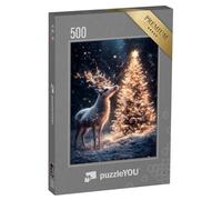 puzzleYOU : Puzzle de 500 pièces « Cerf de Noël dans la forêt hivernale et Un Sapin de Noël Festif »