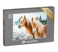 puzzleYOU : Puzzle de 500 pièces « Chevaux Haflinger dans Une Prairie enneigée »
