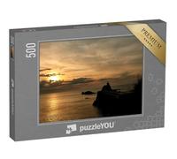 puzzleYOU : Puzzle de 500 pièces « Coucher de Soleil et Rocher de la Vierge à Biarritz. France, Nouvelle aquitaine, Pays Basque, FRA. »