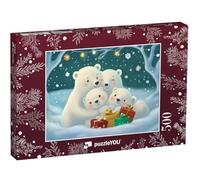 puzzleYOU : Puzzle de 500 pièces « Douce Famille d'ours Polaires se blottissant dans la Nuit de Noël »