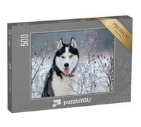 puzzleYOU : Puzzle de 500 pièces « Husky sibérien aux Yeux Bleus en Hiver »