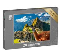 puzzleYOU : Puzzle de 500 pièces « Lama Debout au Point de Vue du Machu Picchu au Pérou »