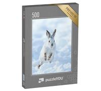 puzzleYOU : Puzzle de 500 pièces « Lapin de Neige Blanc sautant dans la Neige »