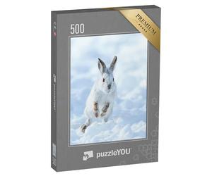 puzzleYOU : Puzzle de 500 pièces « Lapin de Neige Blanc sautant dans la Neige »