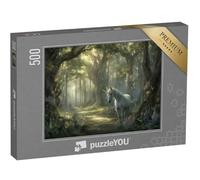 puzzleYOU : Puzzle de 500 pièces « Licorne Blanche dans la forêt de Conte de fées »