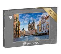 puzzleYOU : Puzzle de 500 pièces « Matin de Printemps : Place de la Vieille Ville avec l'église Tyn, Prague, République tchèque »