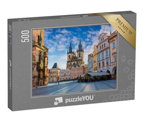 puzzleYOU : Puzzle de 500 pièces « Matin de Printemps : Place de la Vieille Ville avec l'église Tyn, Prague, République tchèque »
