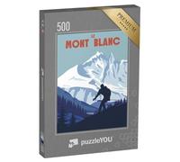 puzzleYOU : Puzzle de 500 pièces « Mont Blanc Ski Area Poster, Retro. Carte de Voyage d'hiver des Alpes »