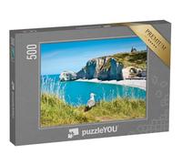 puzzleYOU : Puzzle de 500 pièces « Mouette sur Une Plage rocheuse. Normandie, Côte d'Albatre, France. »
