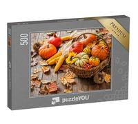 puzzleYOU : Puzzle de 500 pièces « Nature Morte d'automne avec des citrouilles, des épis de maïs et des Feuilles »