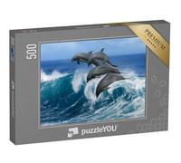 puzzleYOU : Puzzle de 500 pièces « Quatre Beaux Dauphins sautant par-Dessus des Vagues déferlantes, Hawaï »
