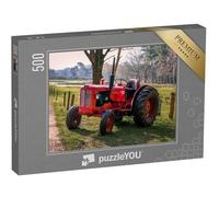 puzzleYOU : Puzzle de 500 pièces « Tracteur Rouge d'époque dans la Drenthe près de Havelte »