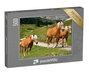 puzzleYOU : Puzzle de 500 pièces « Trois Chevaux Haflinger sur Un alpage dans Le Tyrol du Sud, Italie »