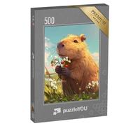 puzzleYOU : Puzzle de 500 pièces « Un Capybara rêveur dans Le Champ de Fleurs »