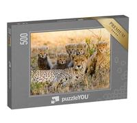 puzzleYOU : Puzzle de 500 pièces « Une mère guépard et Ses Petits dans la Savane, Kenya »