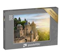puzzleYOU : Puzzle de 500 pièces « Vue sur la Cité fortifiée de Carcassonne en France - Ciel de Coucher de Soleil »