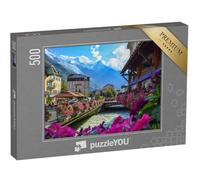 puzzleYOU : Puzzle de 500 pièces « Vue sur la rivière Arve et Le Massif du Mont-Blanc, Chamonix »