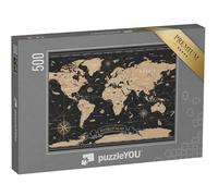 puzzleYOU : Puzzle de 500 pièces « World Map Vintage Black Golden Detailed - Vector »