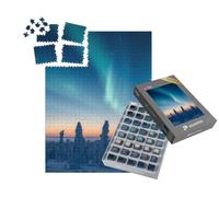 puzzleYOU : Smart Sorted® | Puzzle Photo 1000 pièces « Arbres Couverts de Neige sous Une Magnifique Aurore boréale »