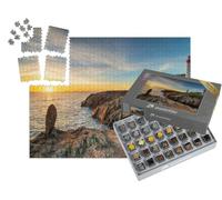 puzzleYOU : Smart Sorted® | Puzzle Photo 1000 pièces « Beau Coucher de Soleil sur Le Phare de Saint Mathieu sur la côte Bretonne près de Brest »